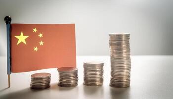 Stacked coins symbolizing financial growth, with China Flag photo