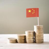 Stacked coins symbolizing financial growth, with China Flag photo