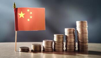 Stacked coins symbolizing financial growth, with China Flag photo