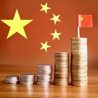 Stacked coins symbolizing financial growth, with China Flag photo