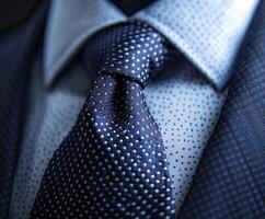 Close-Up of a Blue Dotted Necktie on a Sharp Suit photo