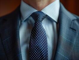 Close-Up of a Navy Blue Tie With White Polka Dots photo