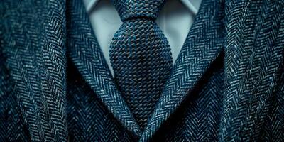 Close-Up of a Blue Herringbone Suit and Tie photo