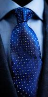 Close-Up of a Blue Necktie With White Dots on a Suit photo