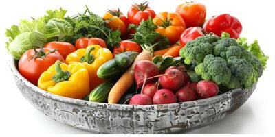 Freshly Cut Vegetables in a Rustic Bowl photo