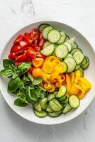 Freshly Cut Vegetables in a White Bowl photo