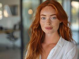 Portrait of a Young Woman With Red Hair in an Office Setting photo