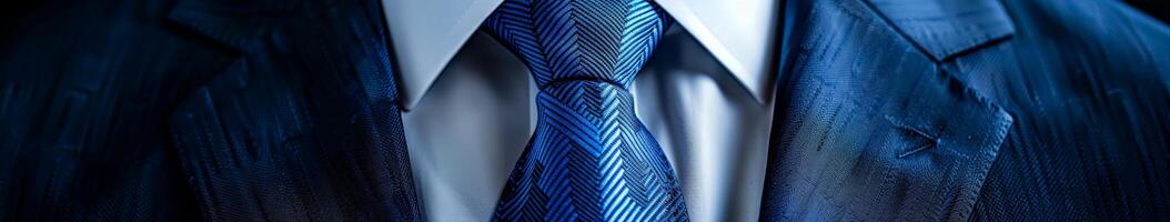 Close-Up of a Blue Necktie and Suit Jacket photo