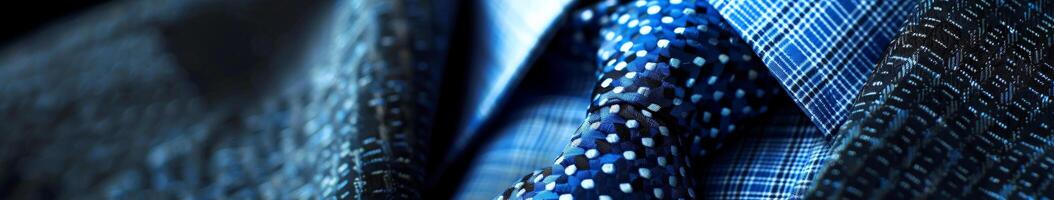 Close-Up of a Blue Necktie and Suit Jacket photo