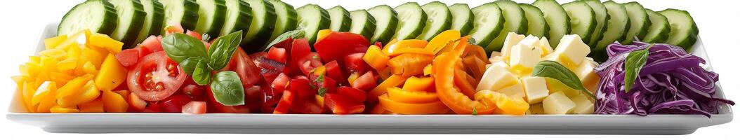 Freshly Cut Vegetables Arranged on a White Platter photo