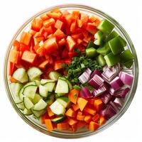 Freshly Chopped Vegetables in a Glass Bowl photo