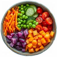 Freshly Cut Vegetables in a Grey Bowl photo