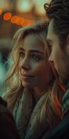 Couple Gazing At City Lights During Evening Stroll photo