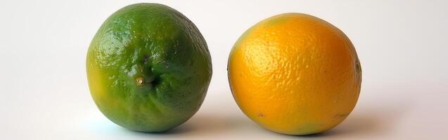 Green and Yellow Lemons on a White Background photo