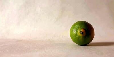 A Single Fresh Green Lemon on a White Surface photo