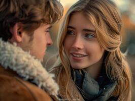 Young Couple Sharing a Loving Moment During an Autumn Day photo
