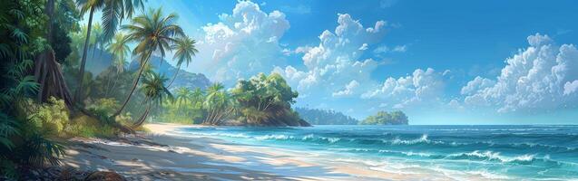 Tranquil Tropical Beach With Palm Trees and Crystal Clear Water photo
