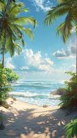 Tropical Beach Scene With Palm Trees and Crystal Clear Water photo