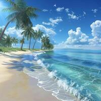 Tranquil Tropical Beach Scene With Palm Trees and Crystal Clear Water photo