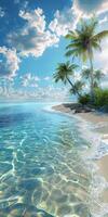 Tropical Beach With Palm Trees and Clear Water on a Sunny Day photo