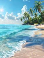 Tropical Beach Scene With Palm Trees and Crystal Clear Water photo