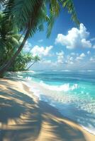 Tranquil Tropical Beach With Palm Trees and Crystal Clear Water on a Sunny Day photo