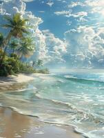 Tranquil Tropical Beach With Palm Trees and Crystal Clear Water photo