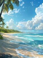 Tropical Beach Scene With Palm Trees and Clear Water on a Sunny Day photo