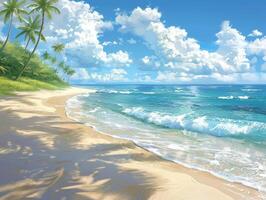 Tropical Beach Scene With Palm Trees and Clear Water photo
