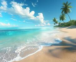 Tranquil Tropical Beach Scene With Palm Trees and Azure Waters photo