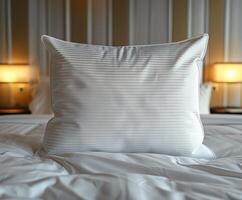 A White Pillow on a Crisp, Clean Hotel Bed photo