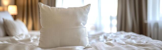 White Pillow on a Bed in a Hotel Room Interior photo