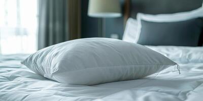 White Pillow on a Crisp White Hotel Bed photo