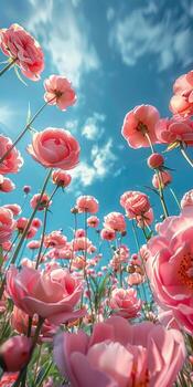 rosado Rosa y peonía flores floreciente debajo un soleado cielo foto