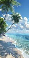 Tropical Beach Scene With Palm Trees And Blue Water photo