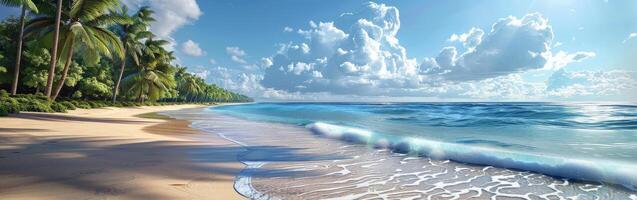 Sunny Day On A Tropical Beach With Palm Trees And Blue Water photo