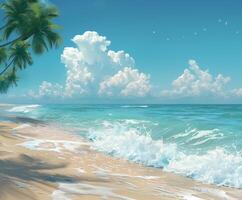 Tropical Beach With Palm Trees and Clear Blue Water on a Sunny Day photo