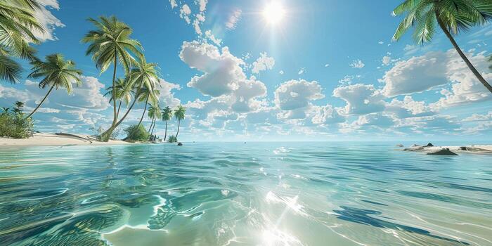 Tropical Beach Scene With Palm Trees and Clear Water photo