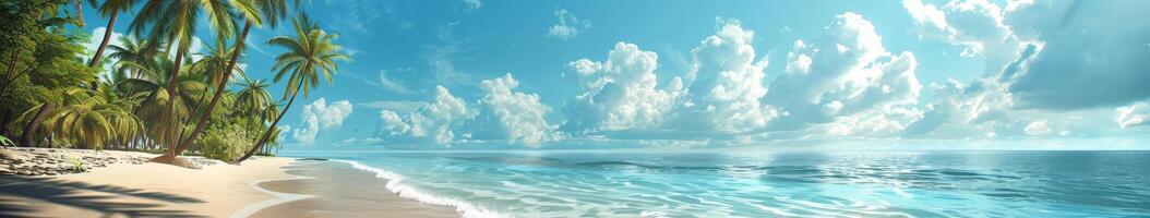 Tropical Beach Paradise With Palm Trees And Crystal Clear Water photo