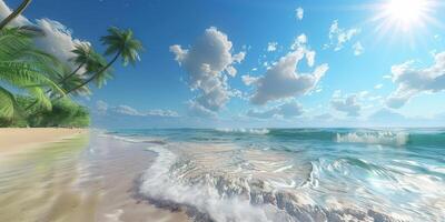 Palm Trees Swaying on a Sunny Tropical Beach photo