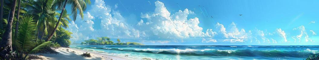 Tropical Beach Scene With Palm Trees and Clear Water on a Sunny Day photo