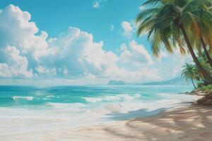 Tranquil Tropical Beach Scene With Palm Trees and Blue Water photo