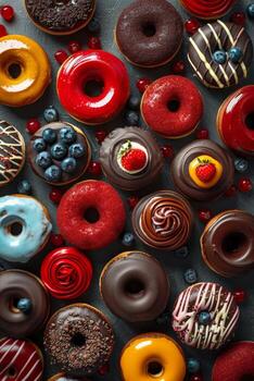 Colorful Donuts Arranged in Assortment of Shapes on Gray Surface photo
