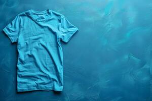 Blue T-Shirt Laid Flat on a Teal Background photo