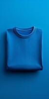 Folded Blue T-Shirt on a Blue Background photo