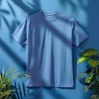 Blue T-Shirt With Green Plants and Shadows photo