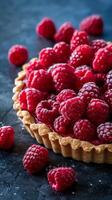 Flaky Raspberry Tart on a Dark Background photo