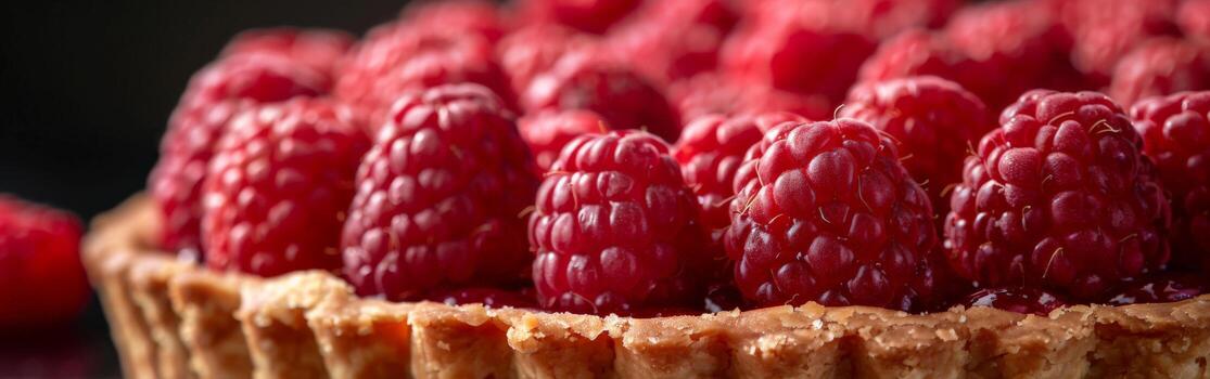 Close Up of a Fresh Raspberry Tart With Flaky Crust photo