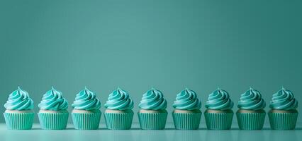 Green festive cupcakes lined row smooth emerald simple green pattern in green colors, minimalistic photo