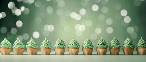 Colorful festive cupcakes lined row smooth colorful simple photo